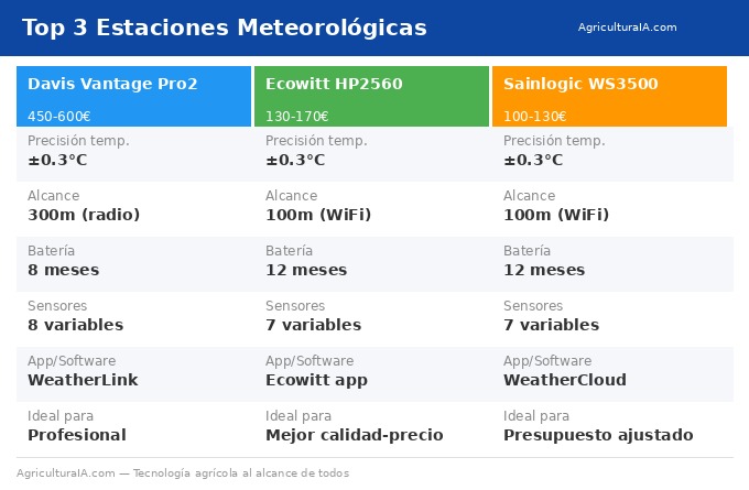 Comparativa top 3 estaciones Davis Ecowitt Sainlogic