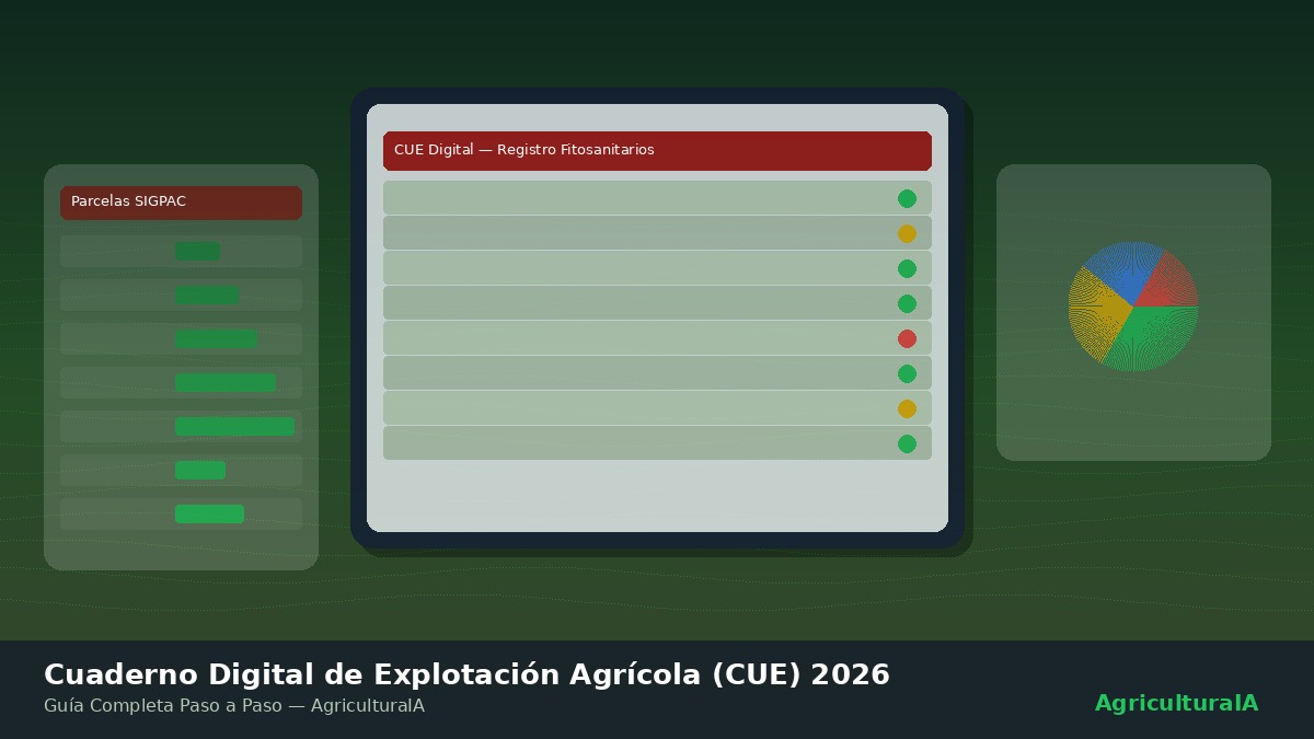 Cuaderno digital de explotación agrícola CUE 2026 interfaz de registro de fitosanitarios y gestión de parcelas SIGPAC