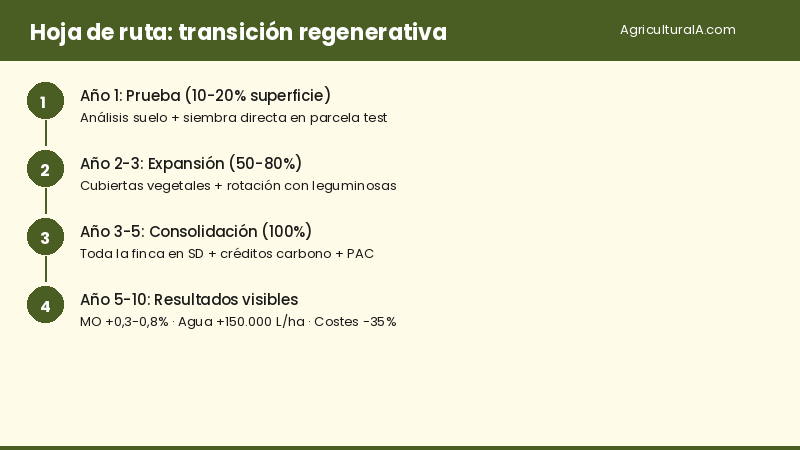 Infografía: hoja de ruta para la transición regenerativa — AgriculturaIA.com