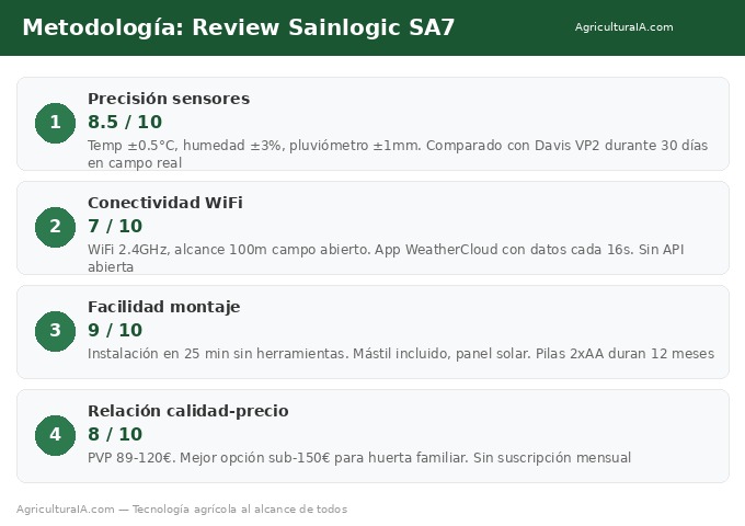 Metodología review Sainlogic SA7 con puntuaciones reales