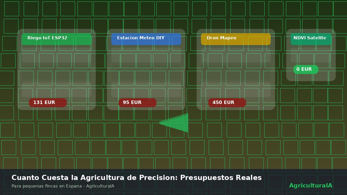 Presupuestos reales agricultura de precisión para pequeñas fincas en España con sensores IoT estación meteorológica dron y NDVI satelital