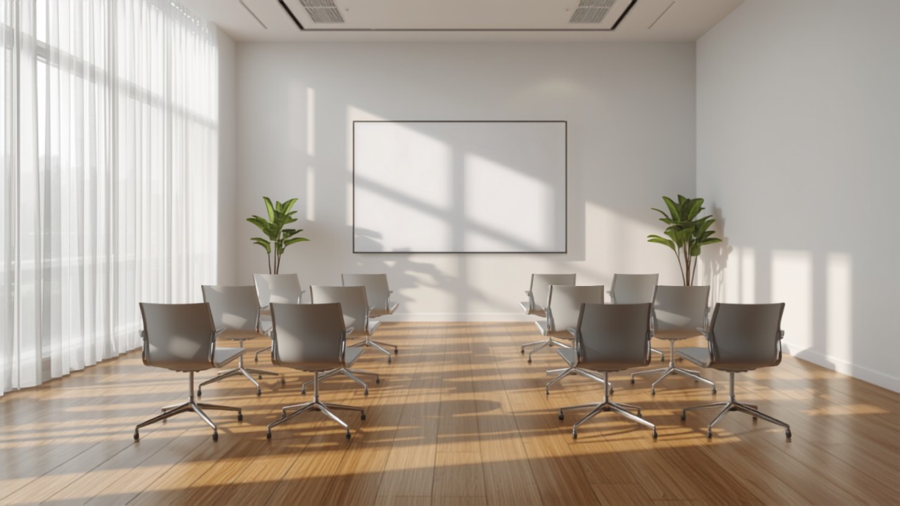 FUNDAE: formación bonificada para cooperativas 2026 - AgriculturaIA Sala de formación luminosa con sillas frente a una pantalla